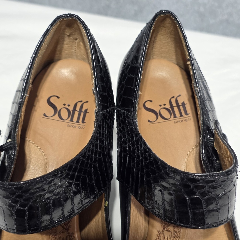 Söfft Women's Black Leather Croc Mary Jane Peep Toe Block Heel, US 7 - Picture 4 of 13